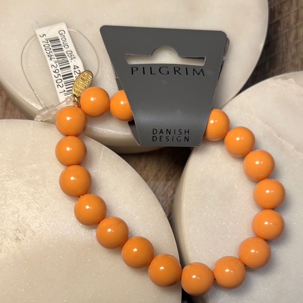 (#37) Pilgrim Vibrant Orange Beaded Bracelet